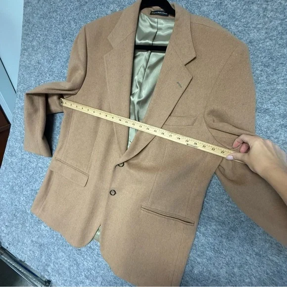Brown Camel Tan Wool Blazer Made in Canada Classic Tailored Mens Jacket - Picture 9 of 11